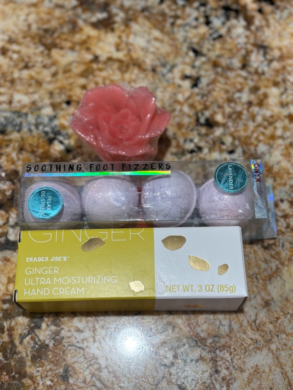 Ginger Ultra Moisturizing Hand Cream, foot bombs, floating candle bundle